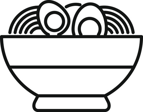 recommend clip art: Simple black and white line art illustration of a bowl of ramen noodles with eggs
