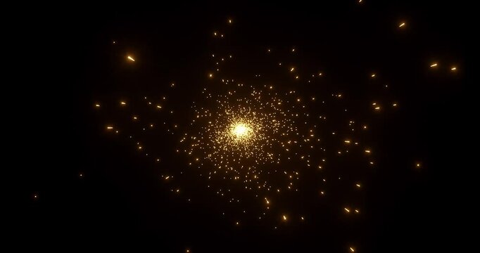 Stardust spark gold lights effect isolated on black backgrounds rendering