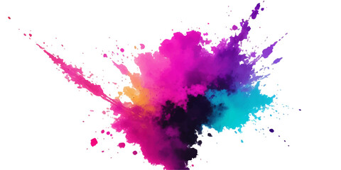 Obraz premium Bright colorful watercolor splash splatter stain brush strokes on white background. Modern vibrant aquarelle spot. Rainbow trendy isolated design on white. Element. Vector watercolor illustration 