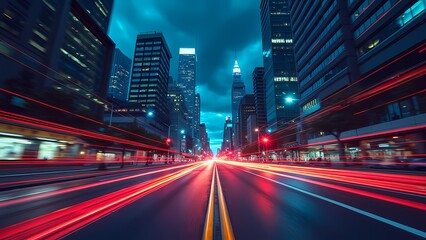 Nighttime City Highway with Exaggerated Light Trails and Sharp Curves