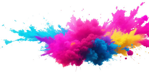 Bright colorful watercolor splash splatter stain brush strokes on white background. Modern vibrant aquarelle spot. Rainbow trendy isolated design on white. Element. Vector watercolor illustration	