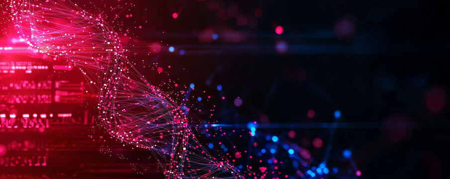 Vibrant digital abstract background with luminous particles, ideal for technology, science, and innovation themes.