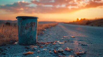 Overflowing Trash Bin in a Serene City Park