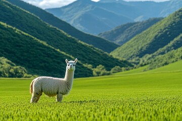 Fototapeta premium Alpaca in a Verdant Valley