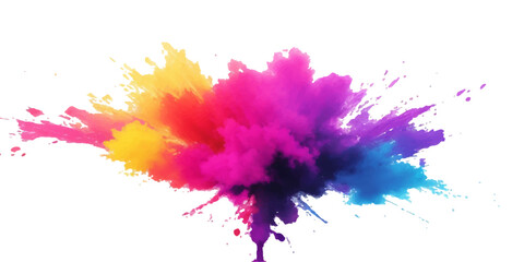 Bright colorful watercolor splash splatter stain brush strokes on white background. Modern vibrant aquarelle spot. Rainbow trendy isolated design on white. Element. Vector watercolor illustration	