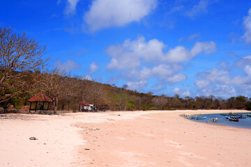 scene of a pristine beach near Pink Beach in Lombok, Indonesia.