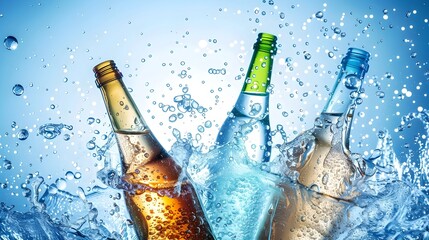 Refreshing Carbonated Water Bottles with Splashing Droplets