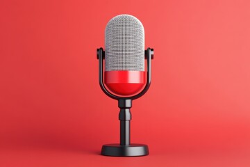 Retro microphone on red background for broadcasting