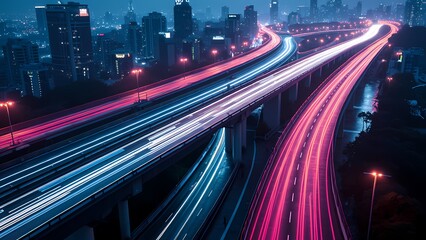 Obraz premium Sprawling Urban Highway System with Abstract Neon Light Trails
