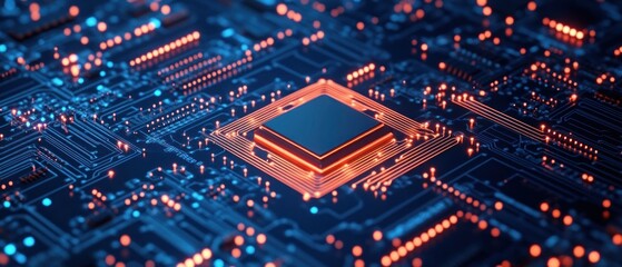 Obraz premium Illuminated Microchip on a Circuit Board