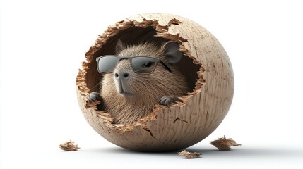 Obraz premium cute fat Capybara Furry in the nature wearing sunglasses. Ready to chill