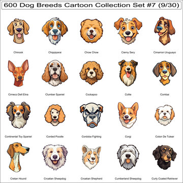 Cute Dog Breeds Cartoon Characters Sticker Bundle Collection Set 7 of 600 Dog Faces Isolated Part 9
