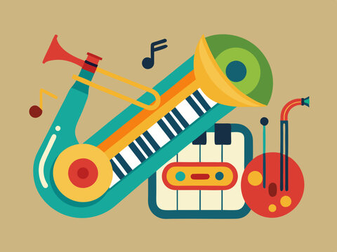 colorful musical instruments flat design clip art preview