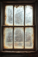 Dirty Glass Window,  A vintage-style glass window covered in dirt and dust, capturing a weathered and neglected appearance for a timeless, rustic look