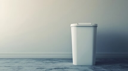 Obraz premium Minimal smart recycling bin scanning items, clean background with soft light, large empty space for text or design, copy space for stock photo with minimal concept, No logo, No Trademark, No text