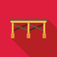 Wooden market counter with long shadow standing on red background