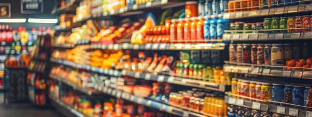 Colorful Supermarket Aisle Displaying Various Food Products