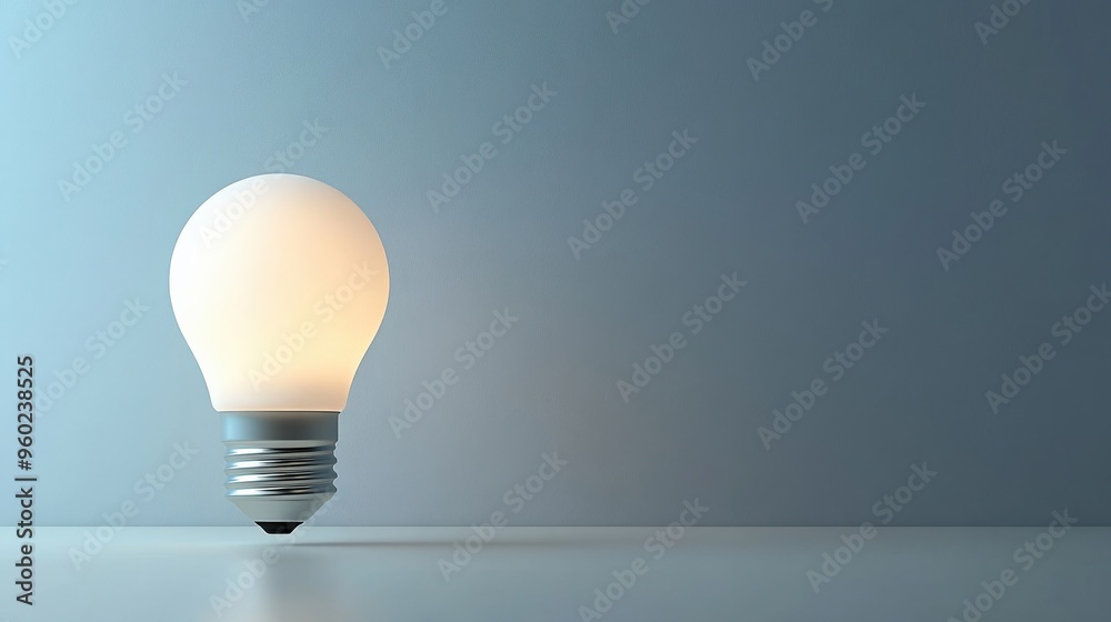 Wall mural single ai-powered energy-efficient light bulb on a clean white surface, minimal scene with ample bla