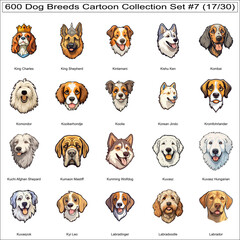 Cute Dog Breeds Cartoon Characters Sticker Bundle Collection Set 7 of 600 Dog Faces Isolated Part 17