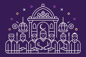 Mehfil-e sama or qawwali Night concept, gathering for spiritual listening vector outline icon, Muslim marriage Symbol, Islamic wedding customs Sign, Pakistani matrimony stock illustration
