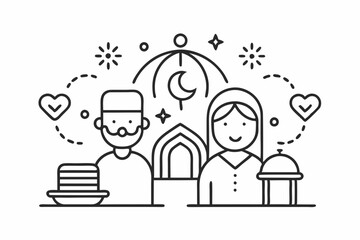 Mehfil-e sama or qawwali Night concept, gathering for spiritual listening vector outline icon, Muslim marriage Symbol, Islamic wedding customs Sign, Pakistani matrimony stock illustration
