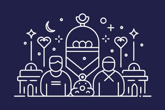 white line art people celebration on blue clip art preview