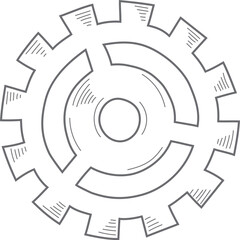 Hand drawn gear cogwheel. Doodle sketch style color gear mechanism. Concept of business idea, teamwork, progress background. Doodle cog