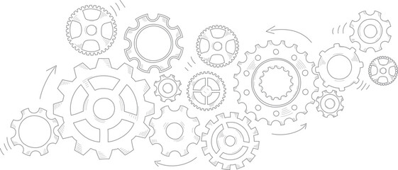Hand drawn gear cogwheel. Doodle sketch style color gear mechanism. Concept of business idea, teamwork, progress background. Doodle cog © Svitlana Tolmach 