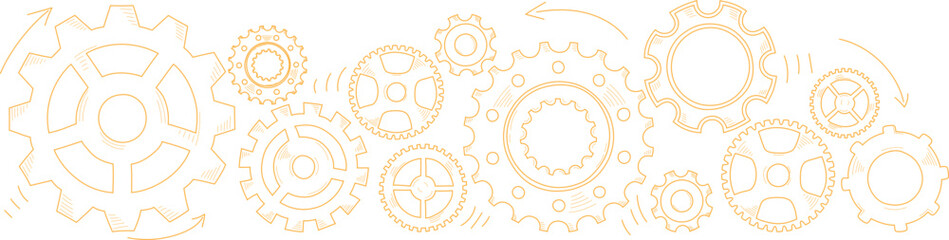 Hand drawn gear cogwheel. Doodle sketch style color gear mechanism. Concept of business idea, teamwork, progress background. Doodle cog © Svitlana Tolmach 