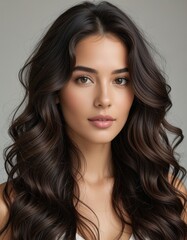 Naklejka premium Beautiful Young Woman with Long Wavy Brunette Hair