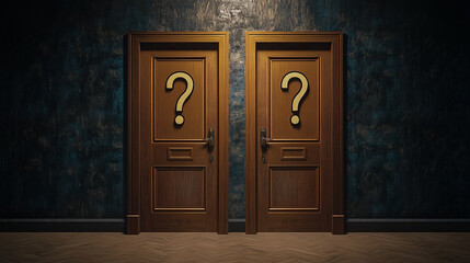 Two Mysterious Doors with Question Marks
