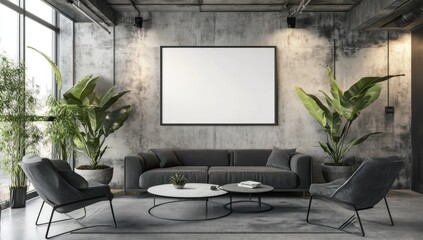 Modern Loft Interior with Concrete Walls and Greenery