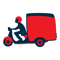 trike motorcycle delivery transport with man in flat design