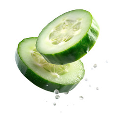 Falling cucumber slice isolated on transparent background
