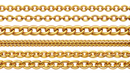 Set of gold chains isolated on transparent background