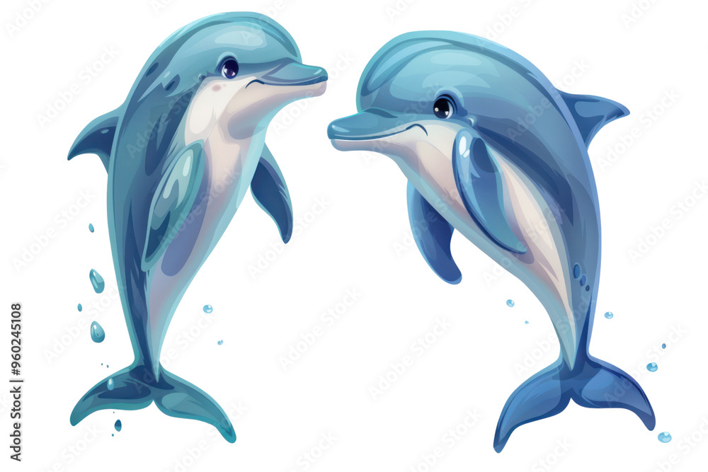 Wall mural cartoon style dolphin show cuteness on a white background