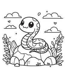 cute snake and wild life nature kid coloring page education 