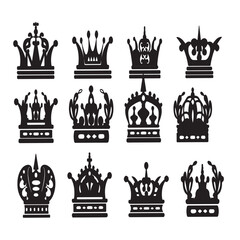 collection of crowns black silhouette veactor on a white background
