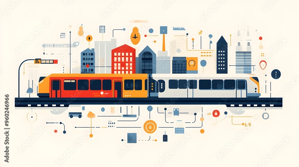 Wall mural flat design of a public transportation schedule with consistent typography and icons