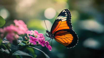 Obraz premium A single butterfly in focus with a blurred garden background, highlighting its vivid colors