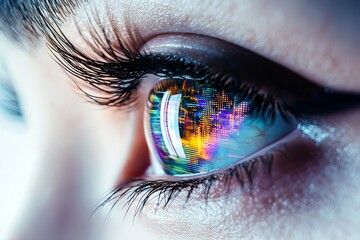 Close up Digital Eye Reflection with Colorful Aesthetics