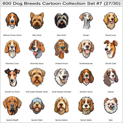 Cute Dog Breeds Cartoon Characters Sticker Bundle Collection Set 7 of 600 Dog Faces Isolated Part 27