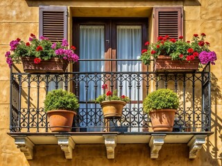 Flowerpots and house plants on the balcony