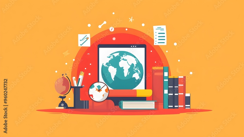Wall mural a flat design of a language learning app with easy-to-navigate lessons and progress tracking