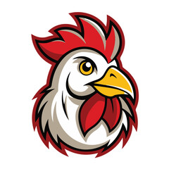 Rooster Head Mascot Logo Vector Illustration on White Background