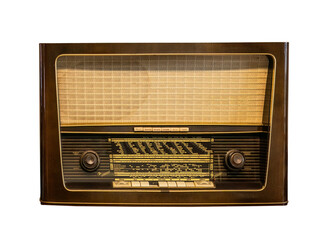 old and vintage radio  on white, isolated