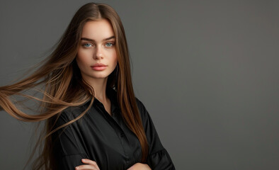 Fototapeta premium Beautiful woman with long hair in studio shot.