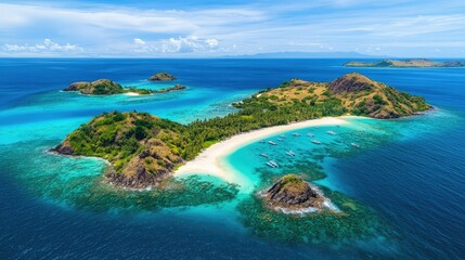 Fototapeta premium Aerial view of the Mamanuca Islands with turquoise waters and white sandy beaches.