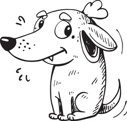 Dachshund Doodle Line Art Drawing Black and White Background Illustration for Coloring Pages