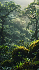 Fototapeta premium Tropical rainforest with trees and moss